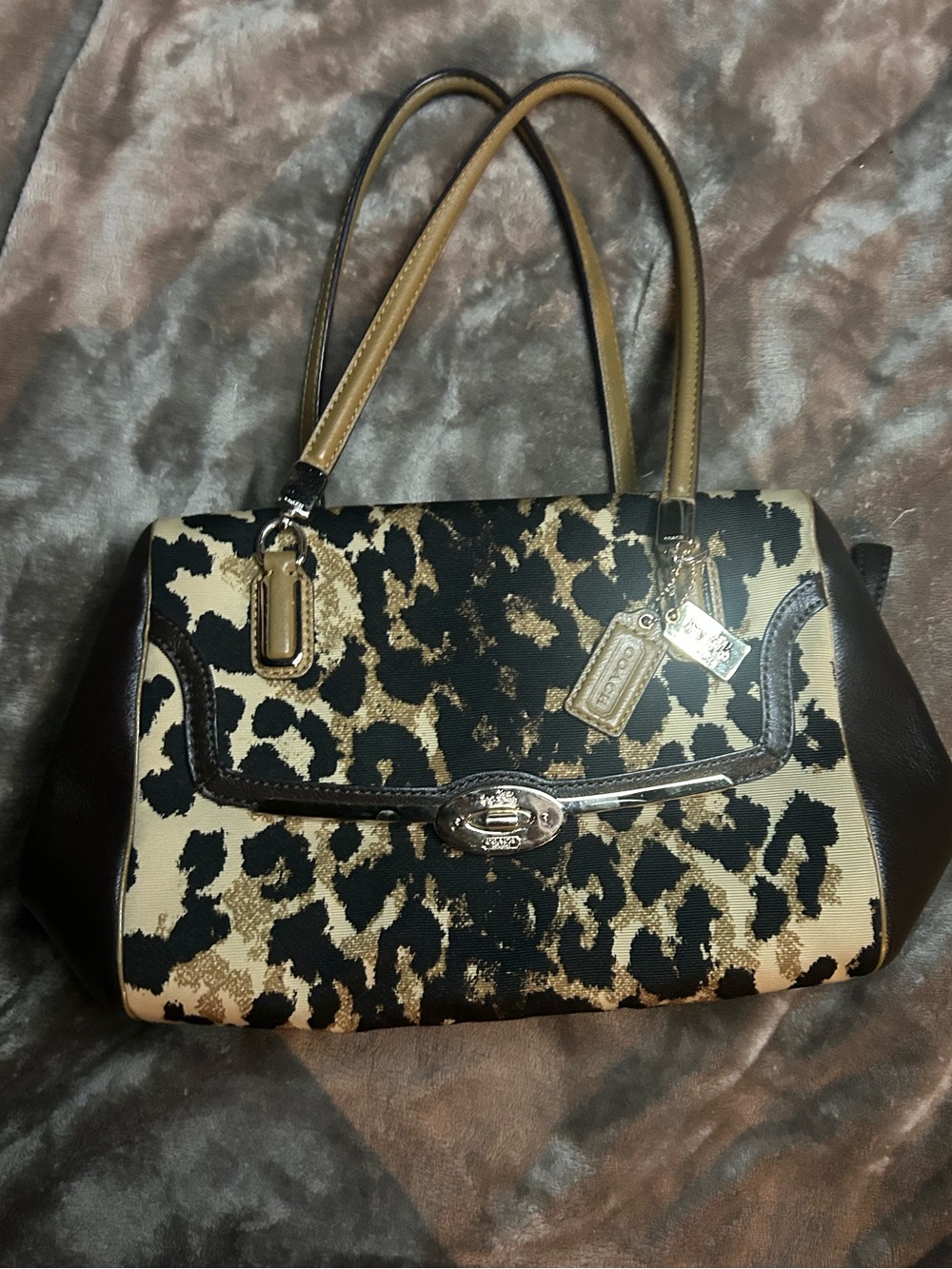 Coach Leopard-Print Shoulder Bag - Black & Tan